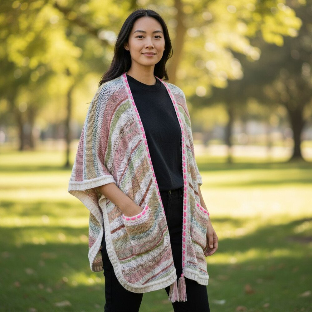 Democracy Womens XL Pink Multi Color Long Sleeve Cardigan Sweater Southwestern